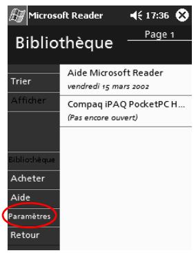 HP IPAQ H3900 - Modification des options de Microsoft Reader - 3