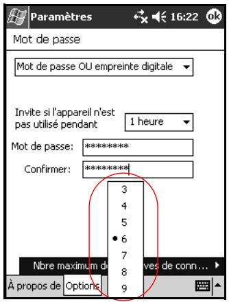 HP IPAQ H5500 - Configuration du nombre maximum de tentatives - 3