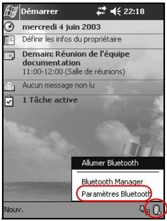 HP IPAQ H5500 - Ouverture de la fenêtre Paramètres Bluetooth - 1