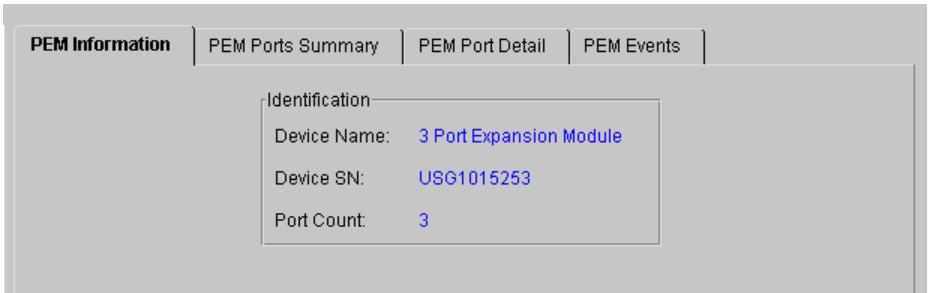 HP STORAGEWORKS FIBRE CHANNEL SWITCHES - Onglet PEM Information (Informations sur le PEM) - 1