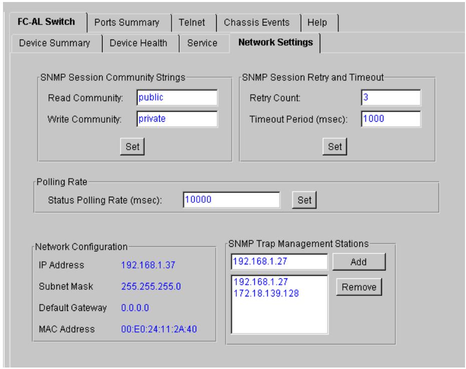 HP STORAGEWORKS FIBRE CHANNEL SWITCHES - Onglet Network Settings (Paramètres réseau) - 1