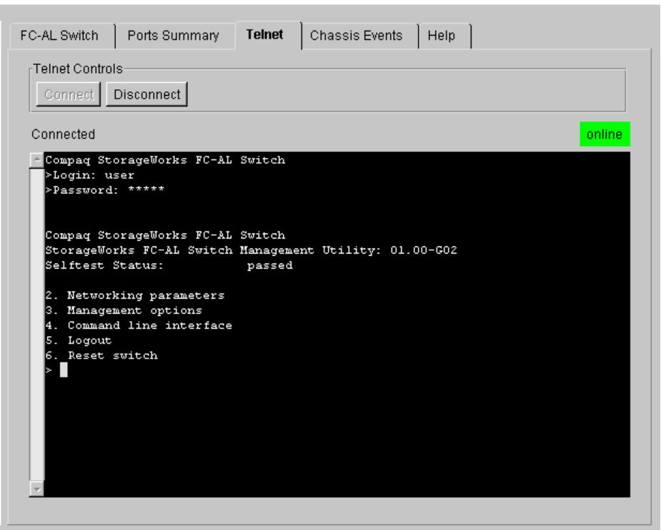HP STORAGEWORKS FIBRE CHANNEL SWITCHES - Onglet Telnet - 1
