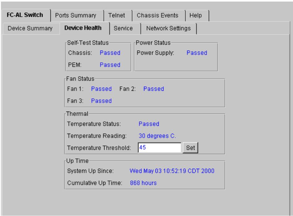 HP STORAGEWORKS FIBRE CHANNEL SWITCHES - Onglet Device Health (État du périphérique) - 1