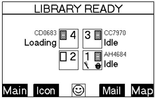 HP SURESTORE 6/60 TAPE LIBRARY - Informations d'etat du panneau avant (écran initial) - 1