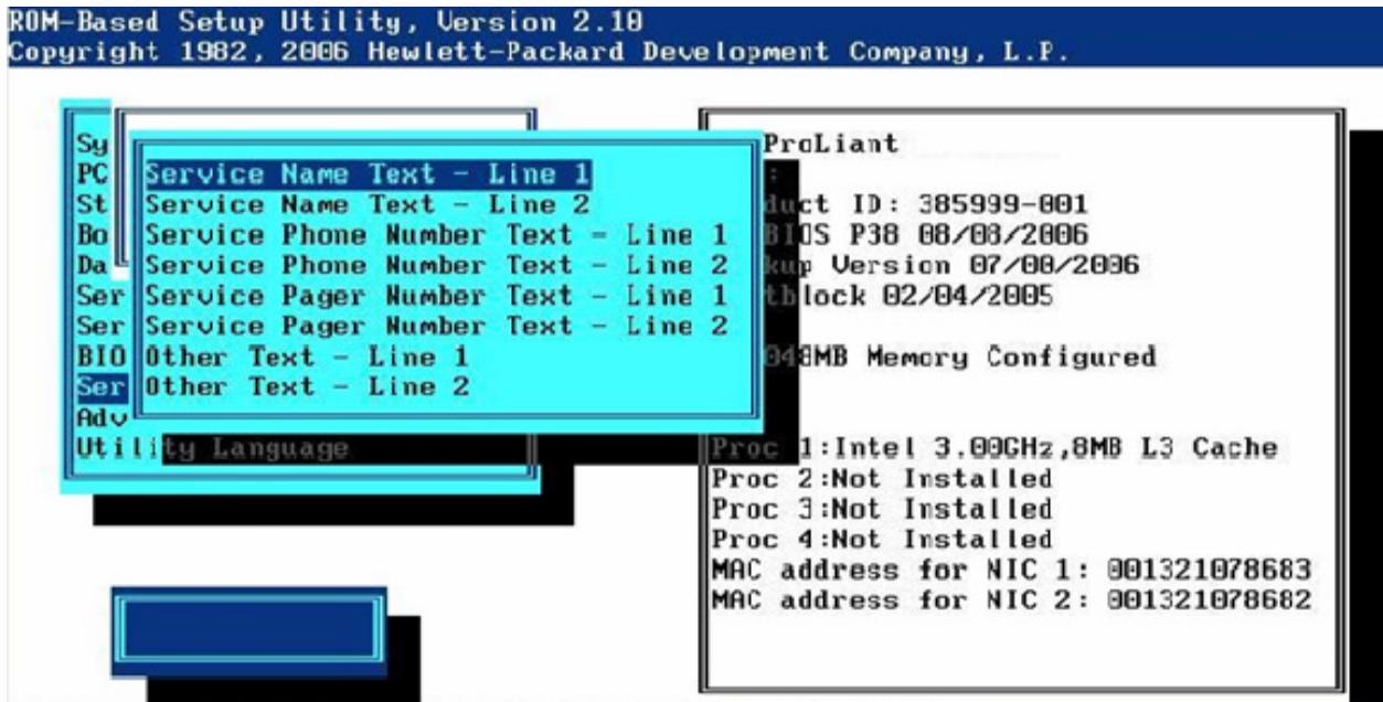 HP smartstart software - Définir le texte du contact de maintenance - 1