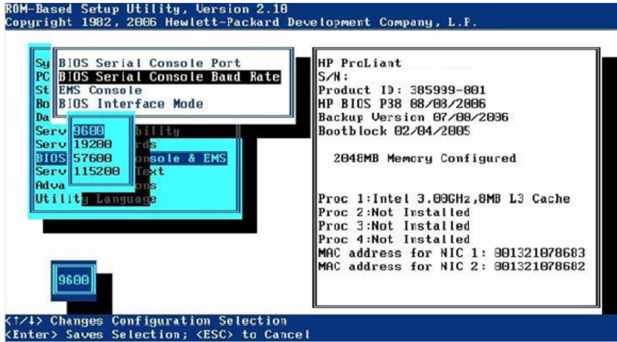 HP smartstart software - BIOS Serial Console Baud Rate (Débit en bauds de la console série du BIOS) - 1