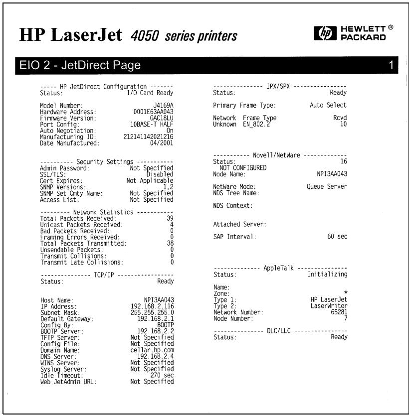 HP JETDIRECT 280M 802.11B WIRELESS PRINT SERVER - Format de page de configuration - 1