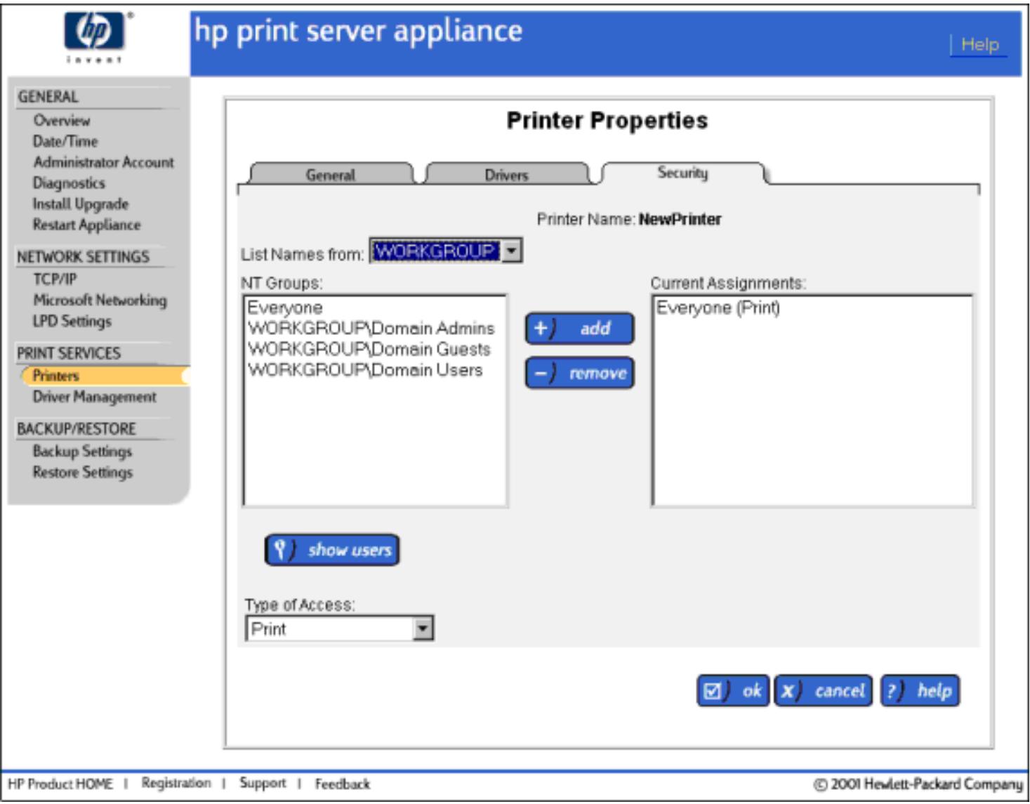 HP PRINT SERVER APPLIANCES - Propriétés d'imprimante - 3