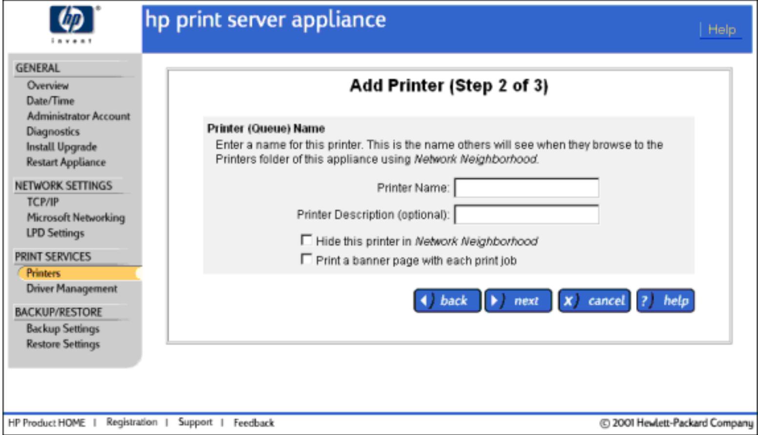 HP PRINT SERVER APPLIANCES - Etape 1 : Création d'une imprimante sur le dispositif de serveur d'impression - 2