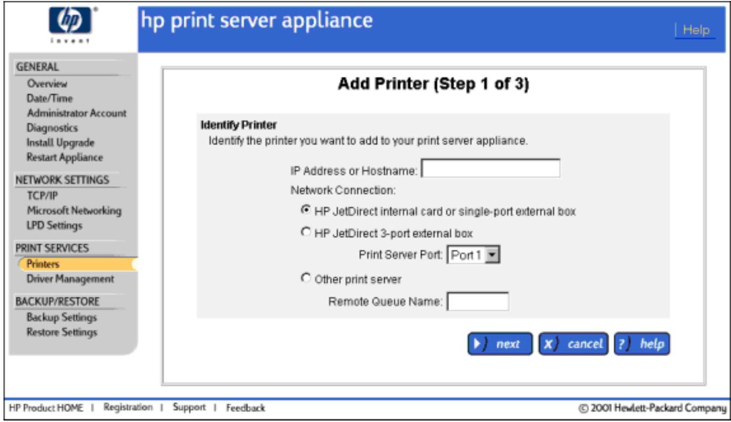 HP PRINT SERVER APPLIANCES - Ajout d'une imprimante au dispositif - 1