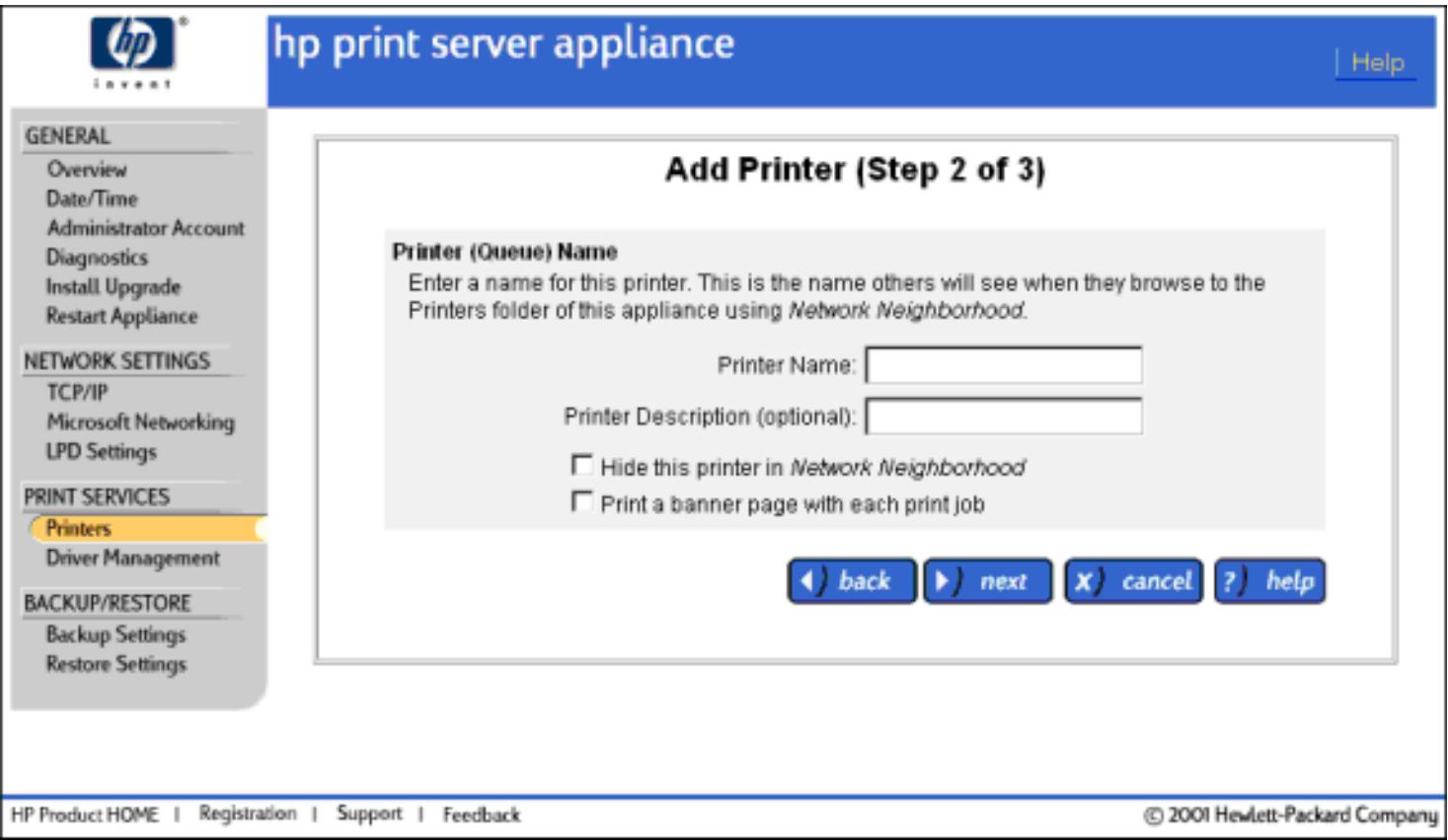 HP PRINT SERVER APPLIANCES - Etape 1 : Création d'une imprimante sur le dispositif de serveur d'impression - 2