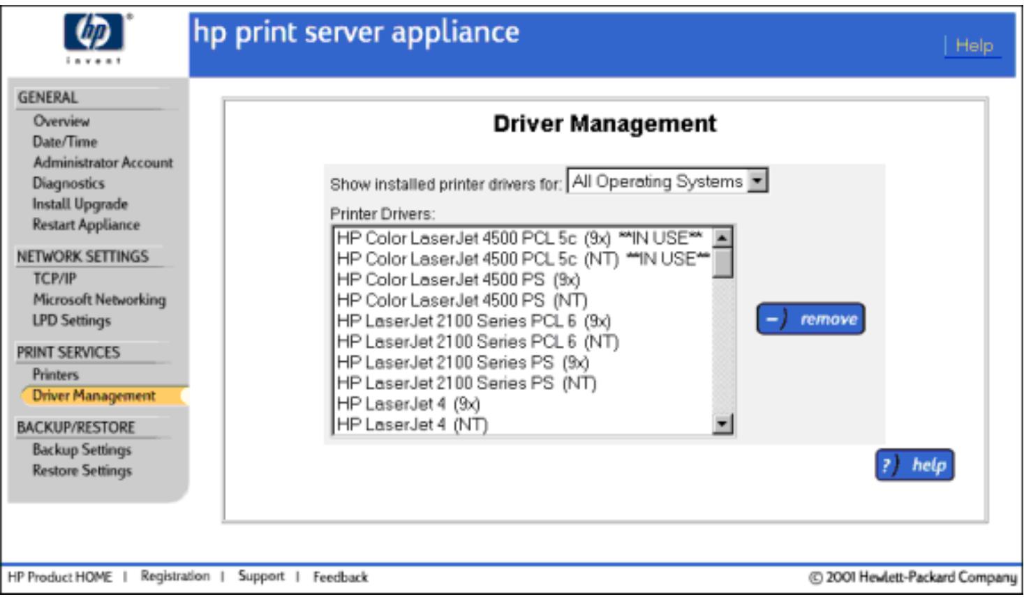 HP PRINT SERVER APPLIANCES - Gestion des pilotes d'imprimante - 1