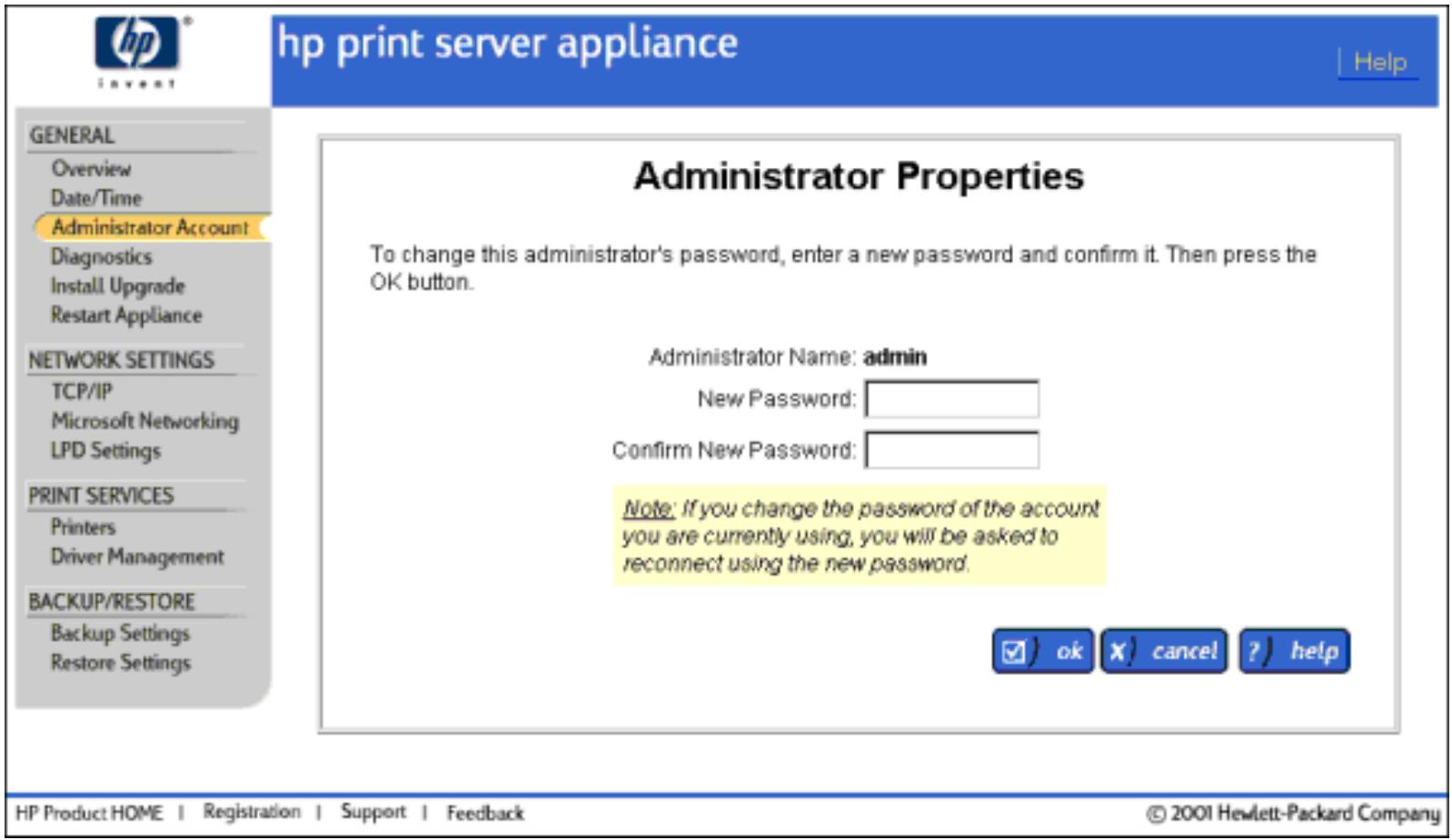 HP PRINT SERVER APPLIANCES - Modification du mot de passer d'un compte d'administrateur existant - 1