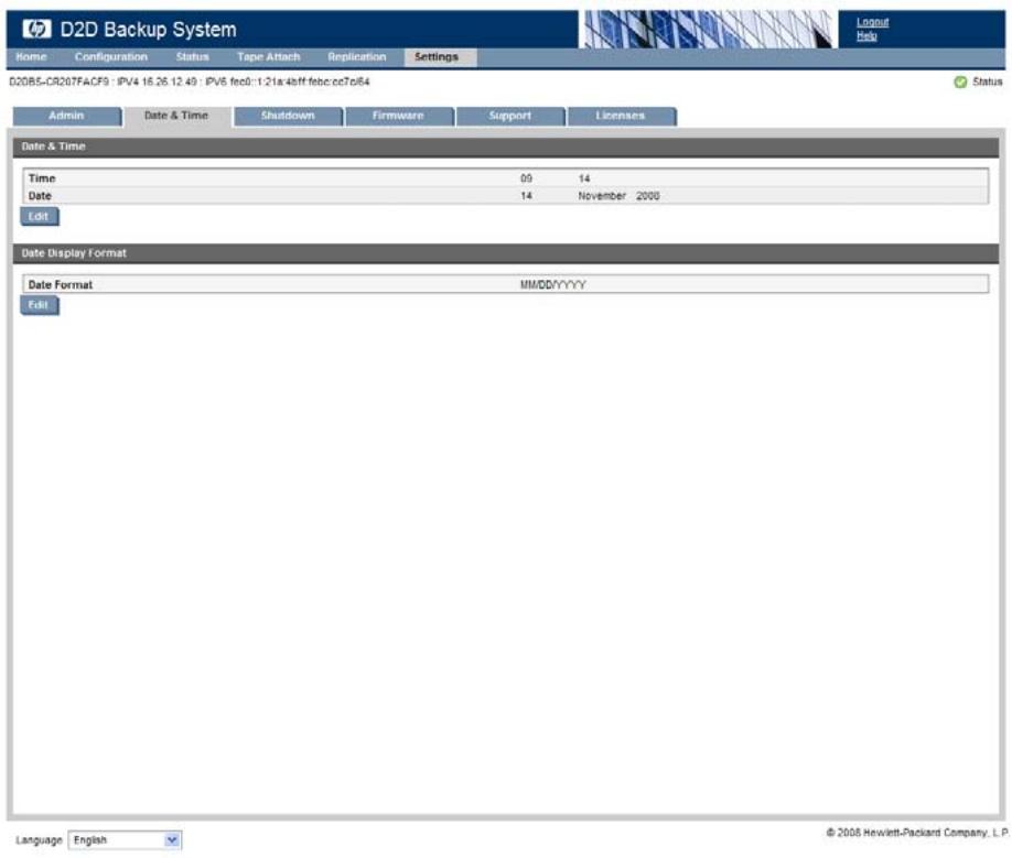HP STORAGEWORKS D2D2500 BACKUP SYSTEM - Date et heures (Paramètres) - 1