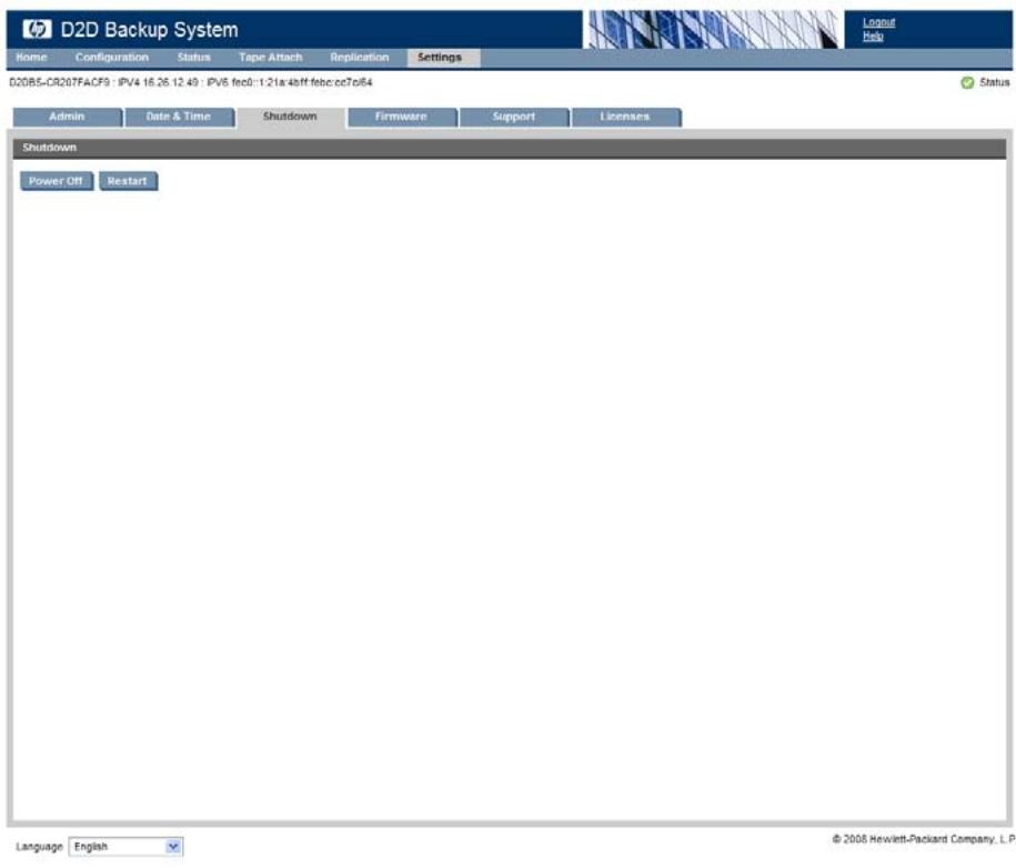 HP STORAGEWORKS D2D2500 BACKUP SYSTEM - Arrêt (Paramètres) - 1