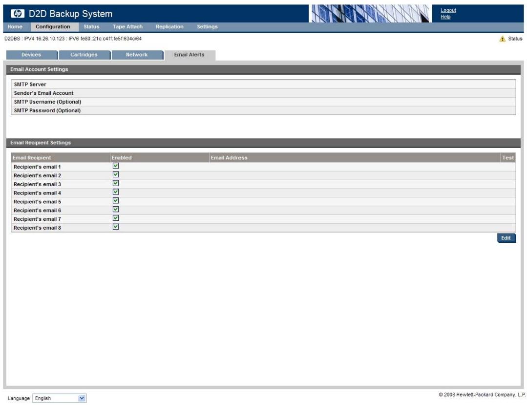 HP STORAGEWORKS D2D2500 BACKUP SYSTEM - Alertes par courrier électronique (Configuration) - 1