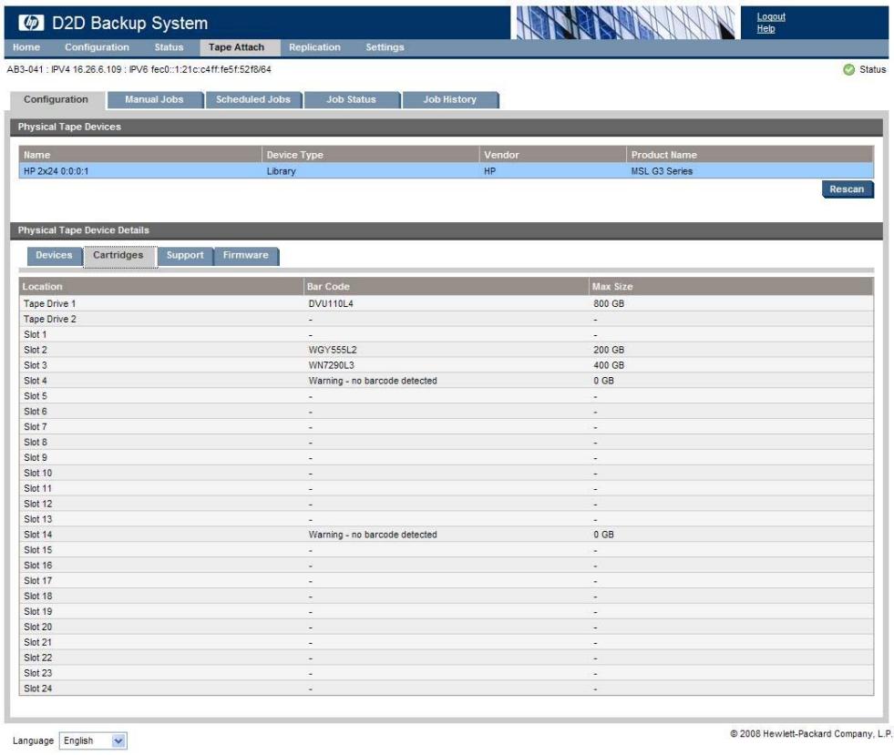 HP STORAGEWORKS D2D2500 BACKUP SYSTEM - Affichage des détails relatifs à la cartouche - 1