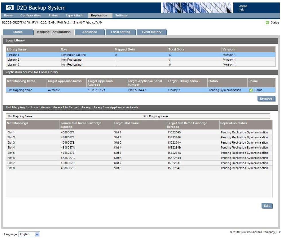 HP STORAGEWORKS D2D2500 BACKUP SYSTEM - Configuration de mappage (Réplication) - 1