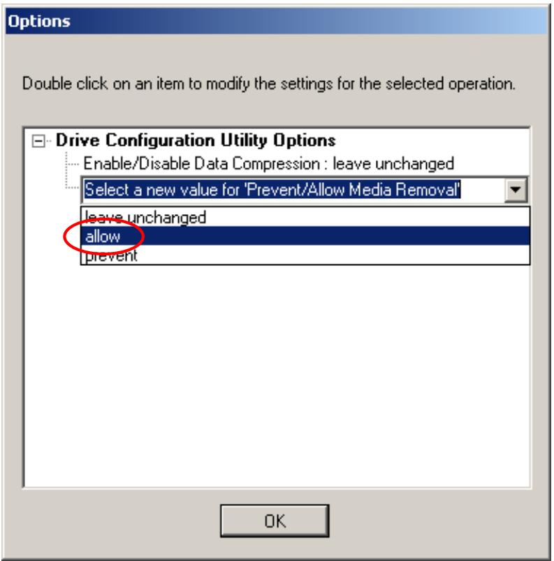 HP SURESTORE DLT 4000 28/48 TAPE LIBRARY - Comment activer ou désactiver les options Prevent Media Removal ou Hardware Data Compression ? - 2