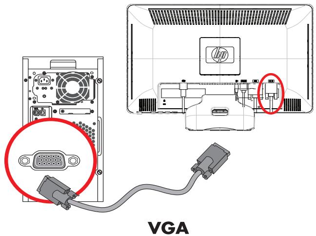 HP 2309V - Branchement du câble VGA (analogue) ou du câble dvi-d (numérique) - 1