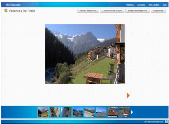 My Webshare Vacances De l'Italie Ajuster des photos Commande de tiragers Enregistrer les photos Disporance HP MediaSmart Server