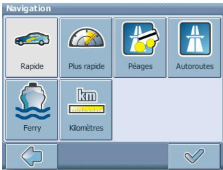 Navigation Rapide Plus rapide Péages Autoroutes Ferry km Kilomètres