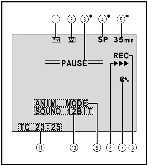 THOMSON VMD20 - Indications de l'écran LCD/du viseur pendant l'enregistrement vidéo uniquement - 1