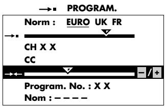 →■ PROGRAM. Norm : EURO UK FR CH X X CC Program. No. : X X Nom : - - - -