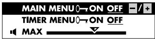 MAIN MENU ON OFF TIMER MENU ON OFF MAX