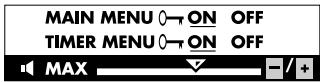 MAIN MENU ON OFF TIMER MENU ON OFF MAX - / +