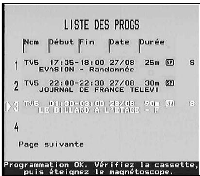 THOMSON VPH7090 - Listedes programmations - 1