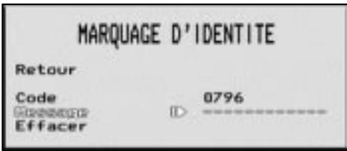 MARQUAGE D'IDENTITE Retour Code 0796 Effacer