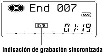 SONY MZ-B50 - Cómo iniciar y detener la grabación sincronizada con el reproductor fuente (grabación sincronizada) - 2