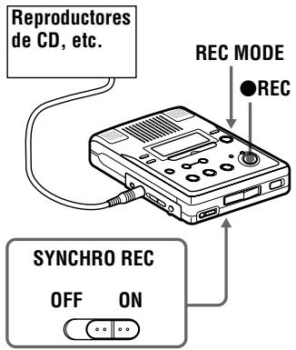 SONY MZ-B50 - Cómo iniciar y detener la grabación sincronizada con el reproductor fuente (grabación sincronizada) - 1