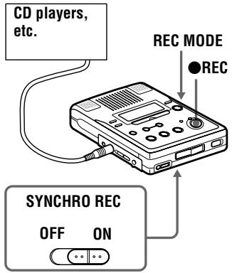 SONY MZ-B50 - To start/stop recording in sync with the source player (Synchro-recording) - 1