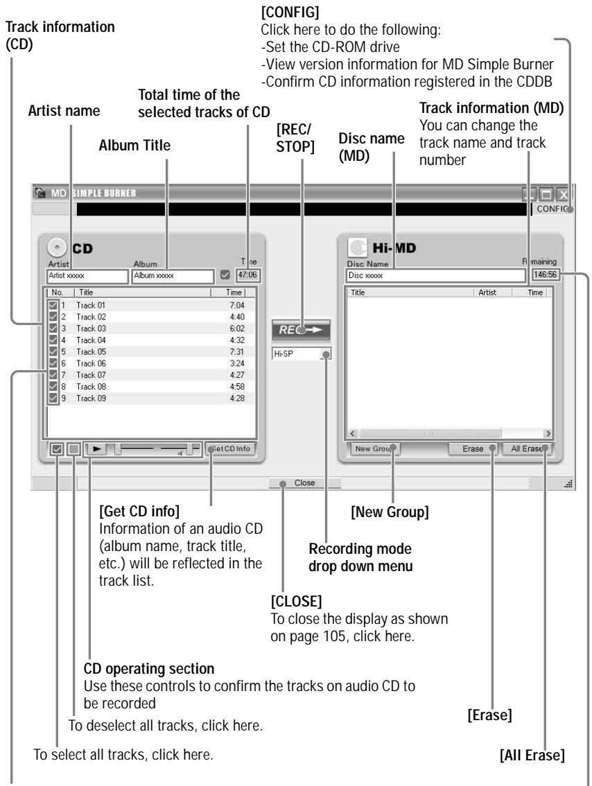 SONY MZ-NH1 - The window for recording selected tracks from an audio CD - 1