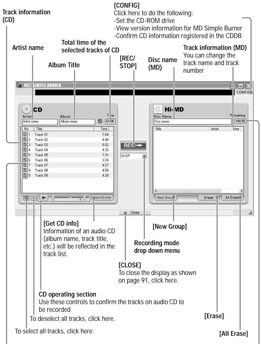 SONY MZ-NH600 - The window for recording selected tracks from an audio CD - 1