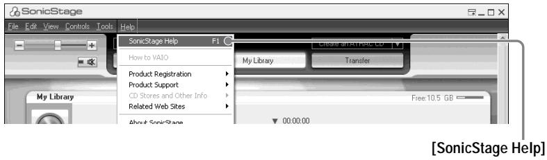 SONY MZ-NH600 - To display SonicStage Help - 1
