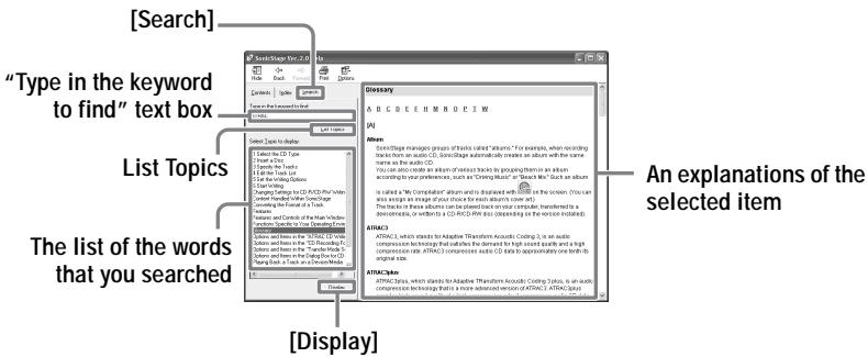 SONY MZ-NH600 - Searching for a word inside an explanation - 1