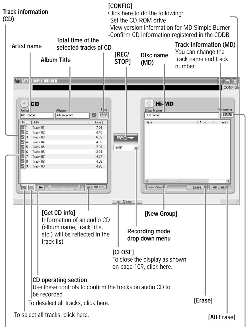 SONY MZ-NHF800 - The window for recording selected tracks from an audio CD - 1