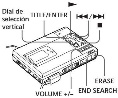 Dial de selección vertical TITLE/ENTER VOLUME +/- ERASE END SEARCH