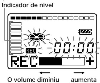 Indicador de nível REC 00:00 REC + O volume diminiu aumenta