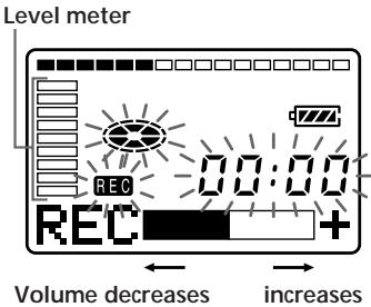 Level meter REC 00:00 REC + Volume decreases increases