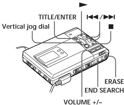 TITLE/ENTER Vertical jog dial ERASE END SEARCH VOLUME +/-
