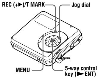 REC (+)/T MARK Jog dial MENU 5-way control key (▶ENT)