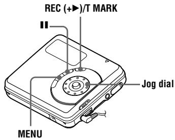 REC (+)/T MARK Jog dial MENU