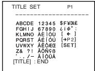 TITLE SET P1 ABCDE 12345 $F¥0/£ FGHIJ 67890 ¿iφ*: KLMNO AÉIÓU [ ← ] PORST AÉÍÓU [→P2] UVWXY AÉÓÆ€ [SET] Z& ?! AÖN§B ', . /- AÍÓÜA [TITLE] : END