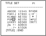 TITLE SET P1 ABCDE 12345 $FXIME FGHIJ 67890 ¿iφ+ KLMNO AÉIÓU [←] POFST AÉIÓU [→P2] UVWXY AÉÖECE [SET] Z& ?! AÓNGB '., /- AÍÓUA [TITLE] : END