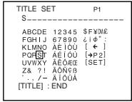 TITLE SET P1 S---- ABCDE 12345 $F¥D£ FGHIJ 67890 ¿iφ*: KLMNO AÉIÓU [←] POHSIT AÉIÓU [→P2] UVWXYZ AÉÓECE [SET] Z& ?! AÓNGB '., /- AÍÓUA [TITLE] : END