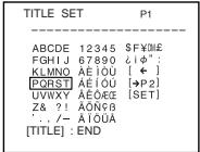 TITLE SET P1 ABCDE 12345 $F¥DME FGHIJ 67890 ¿iφ" : KLMNO AÉIÓU [←] [PQRST] AÉIÓU [→P2] UVWXY AÉÓÈCE [SET] Z&?! AÖNÇB '../- ÁIÓUA [TITLE]: END